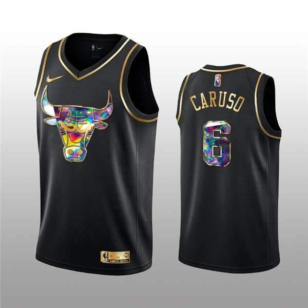 Men's Chicago Bulls #6 Alex Caruso 2021/22 Black Golden Edition 75th Anniversary Diamond Logo Stitched Basketball Jersey Men's Chicago Bulls #6 Alex Caruso 2021/22 Black Golden Edition 75th Anniversary Diamond Logo Stitched Basketball Jersey